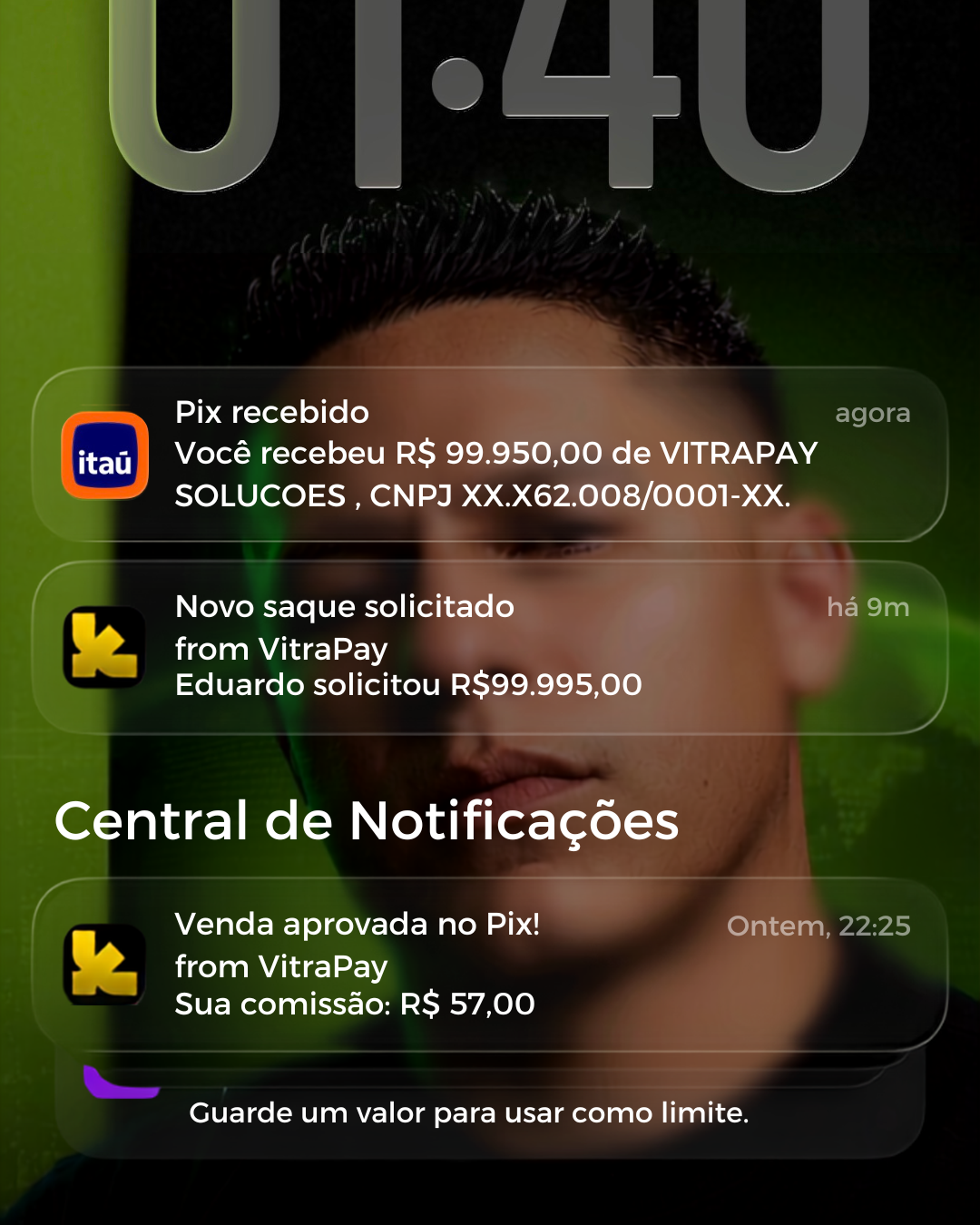 Pix recebido e saque solicitado